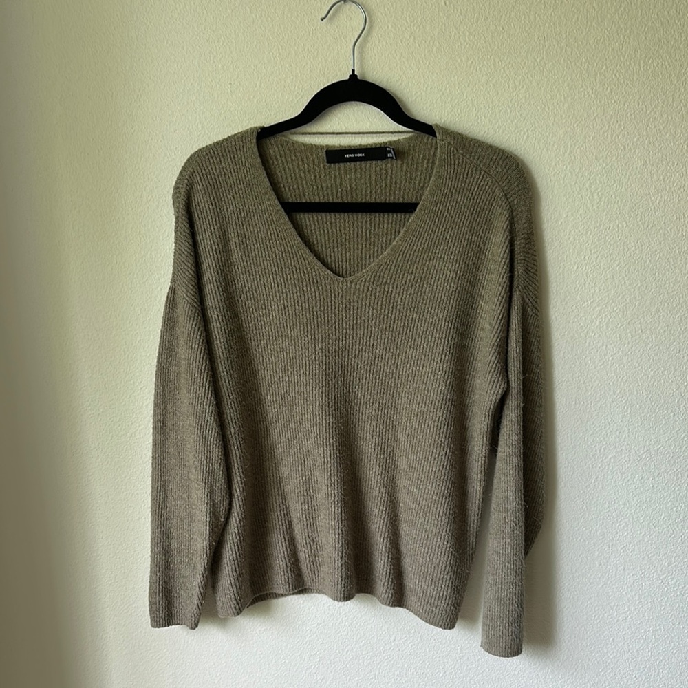 Olive Green V-Neck Sweater